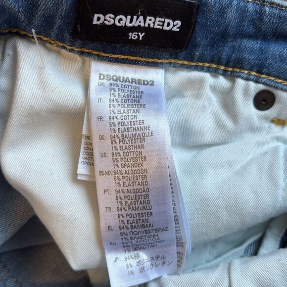 DSQUARED2 Kids Blue Slim Straight Leg Intentionally Distressed Ripped Jeans - Picture 5 of 8